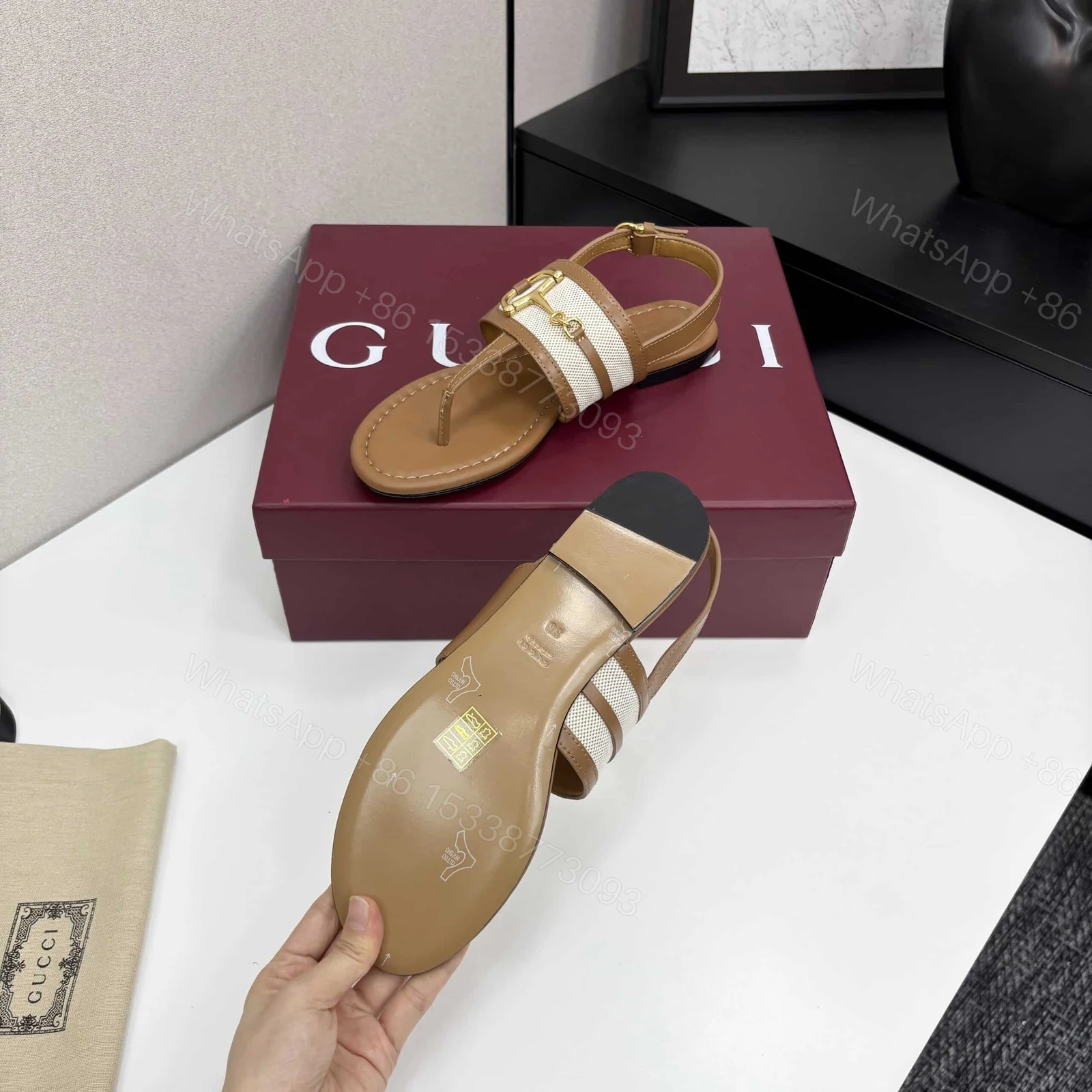 View 4 of GUCCI WOMEN’S THONG SANDAL WITH HORSEBIT LIGHT BROWN 834431 AAEZJ 2744