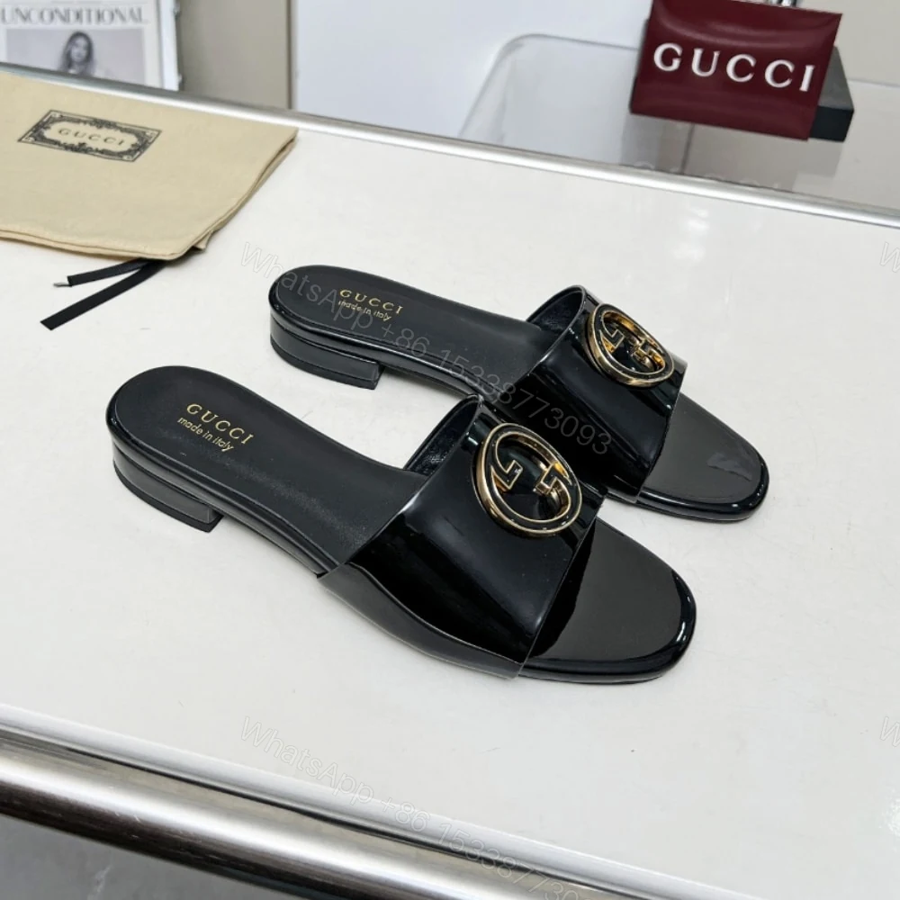 View 2 of GUCCI WOMEN ROUND INTERLOCKING G SANDAL IN BLACK