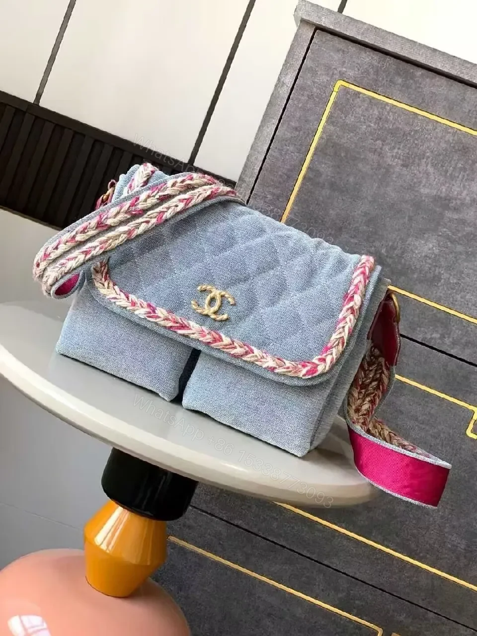 Denim-Blue Braided-Detail Shoulder Bag: Everyday Luxury — view 1