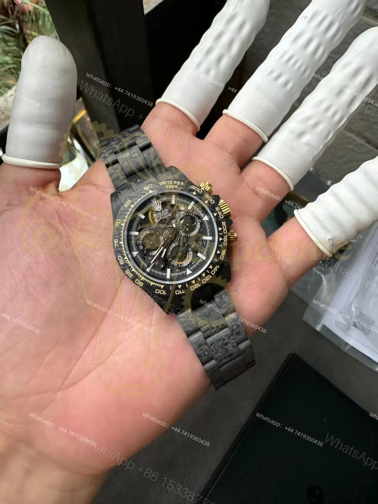 View 3 of Rolex Super Clone Carbon Fiber Daytona Gold Accents Full Carbon Bracelet
