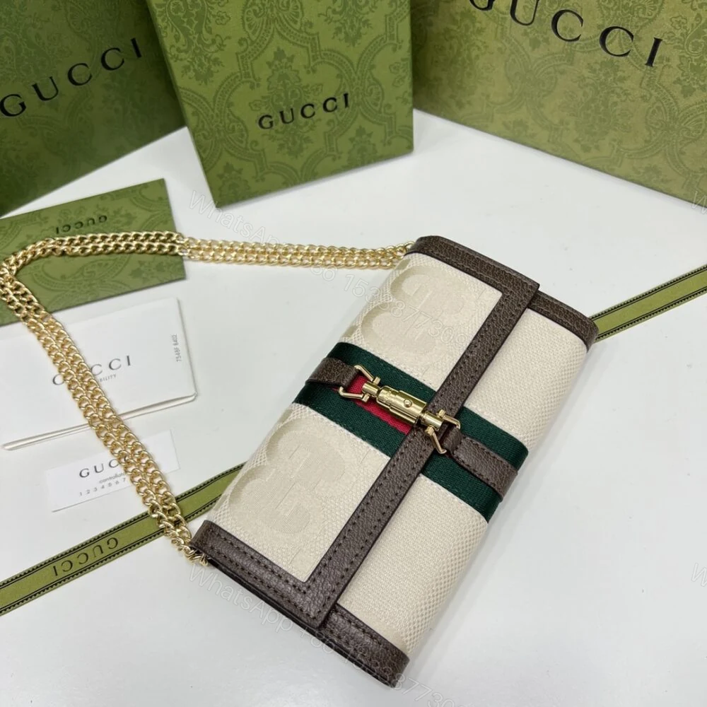 View 2 of Gucci Jackie 1961 Chain Wallet Beige and Brown 19Cm 652681 HUHHG 8565