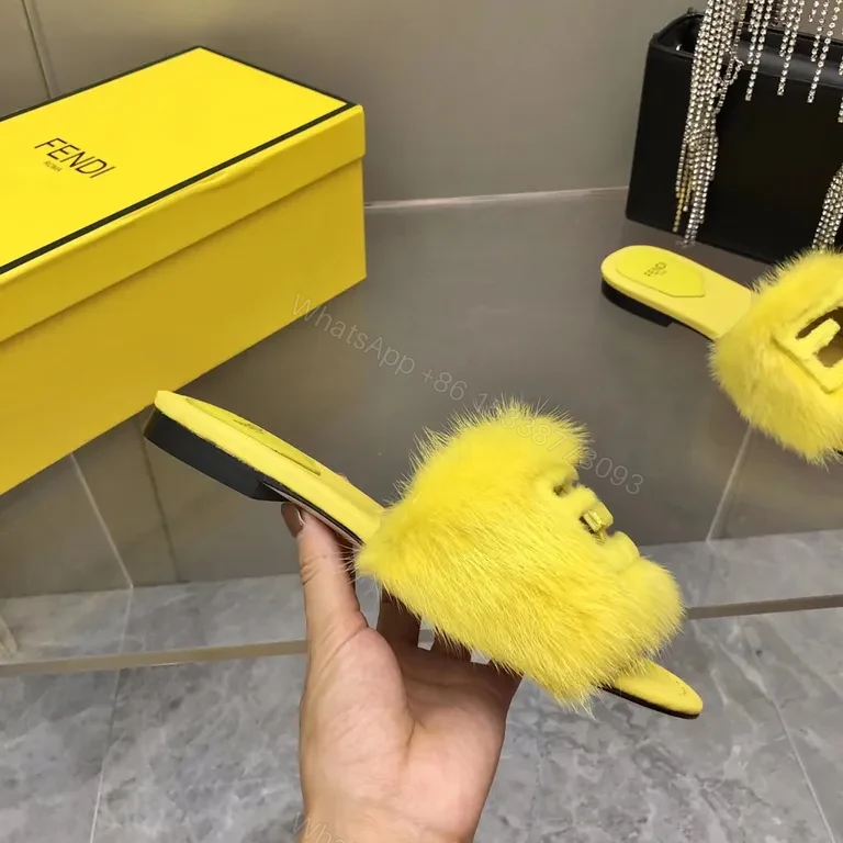 View 7 of Yellow Fur Slide: Luxe Fendi-Style, Contoured Comfort