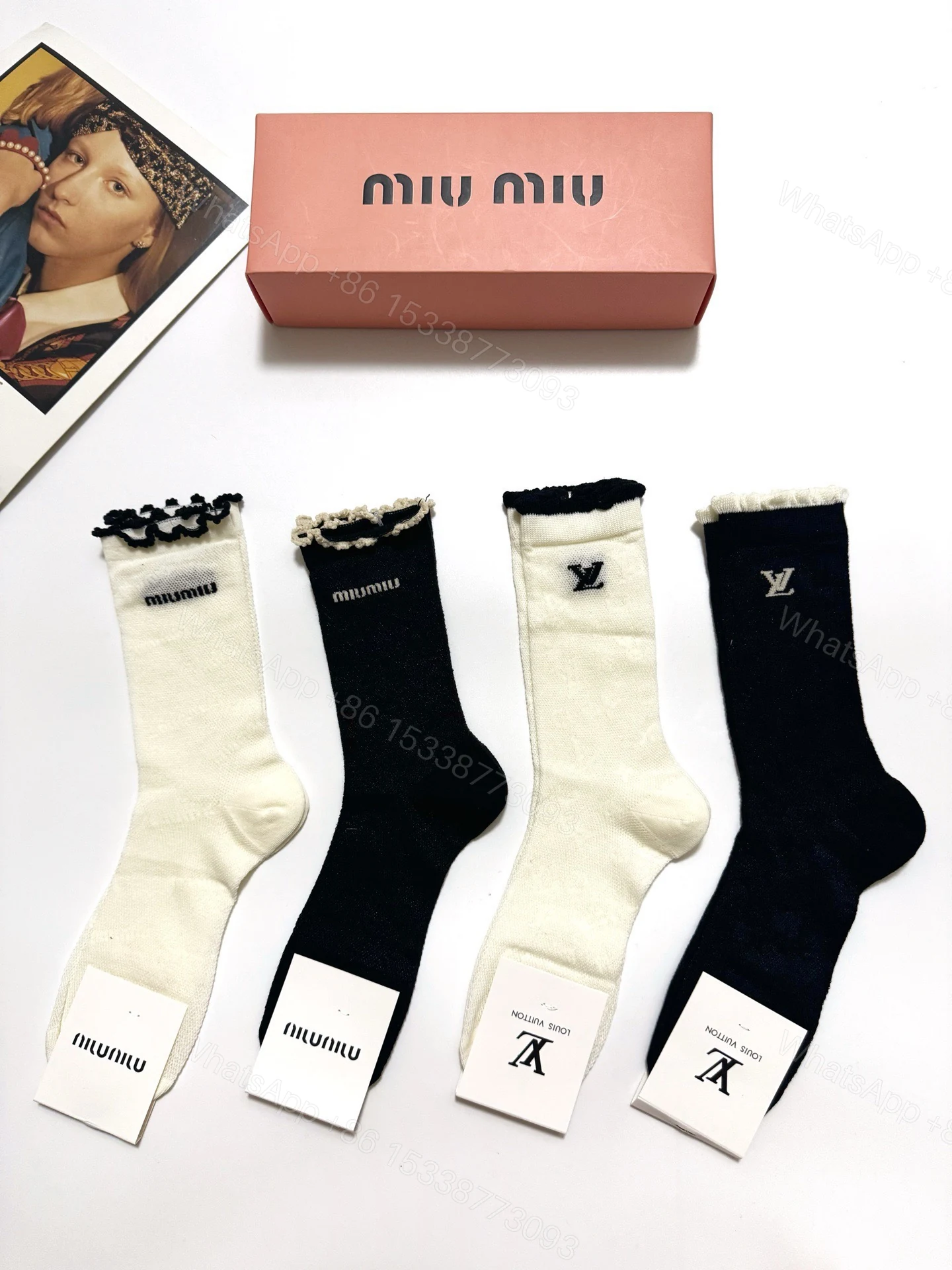 LV 原單襪子 荷葉邊中筒款拼色套裝 — view 1