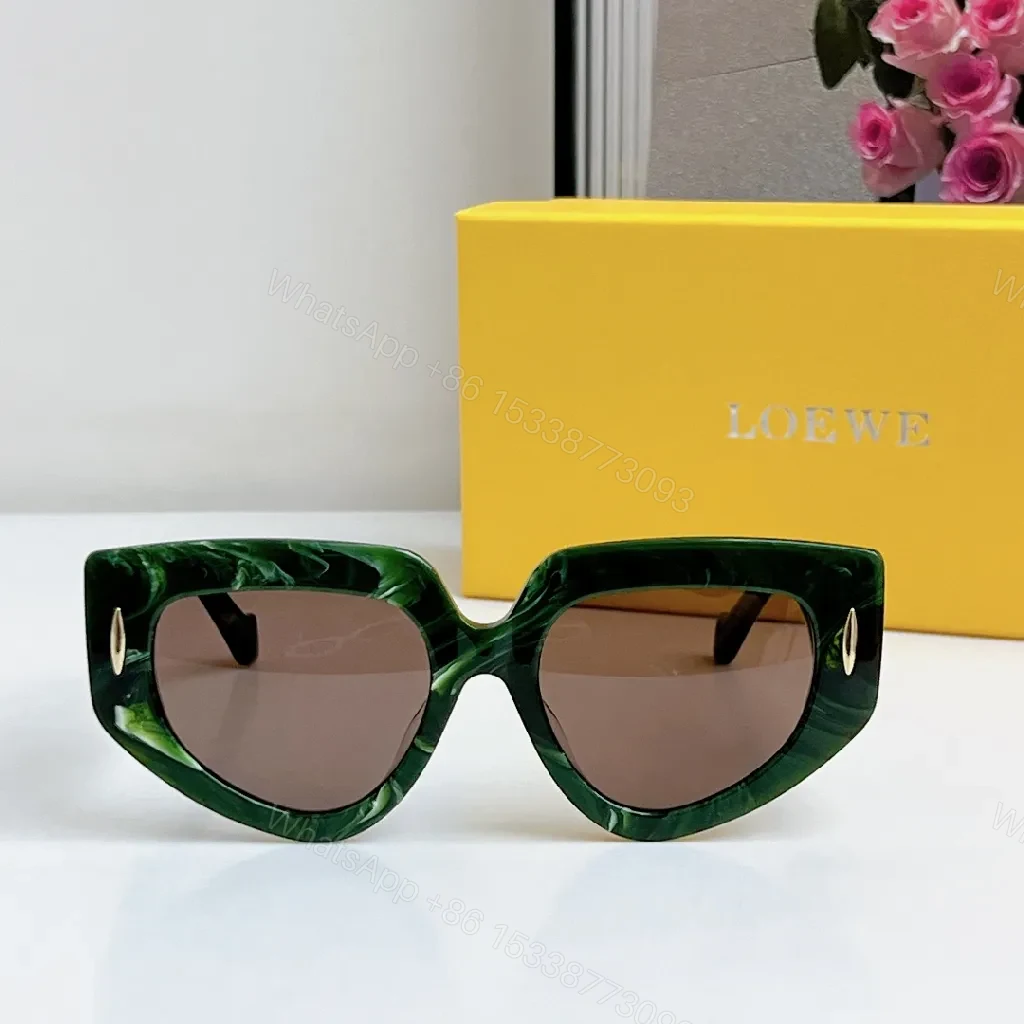 View 4 of Green Marble Acetate Sunglasses, Oversized Cat-Eye, Gold Accents