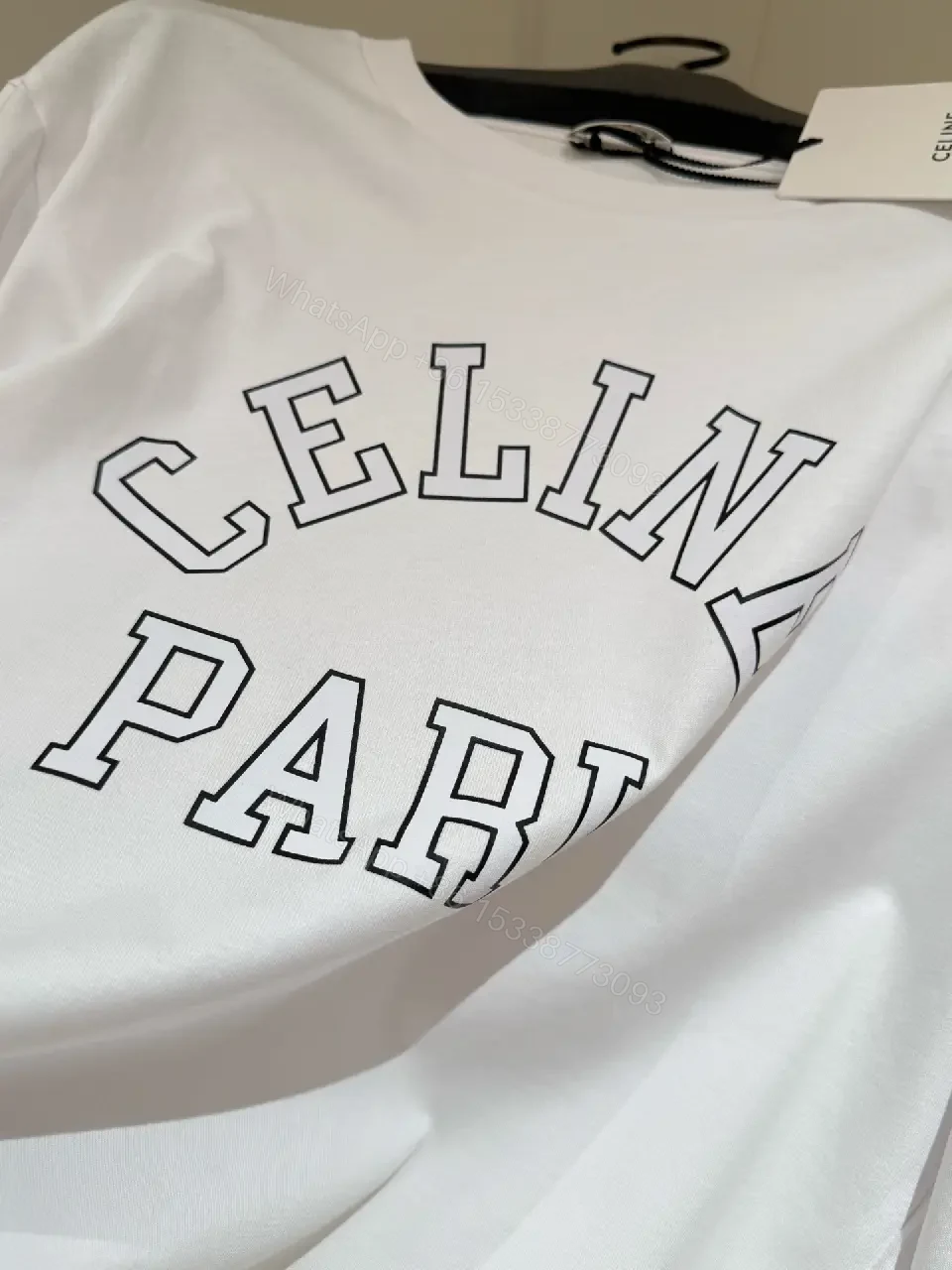 View 8 of White cotton long-sleeve T-shirt with Paris print for everyday luxury