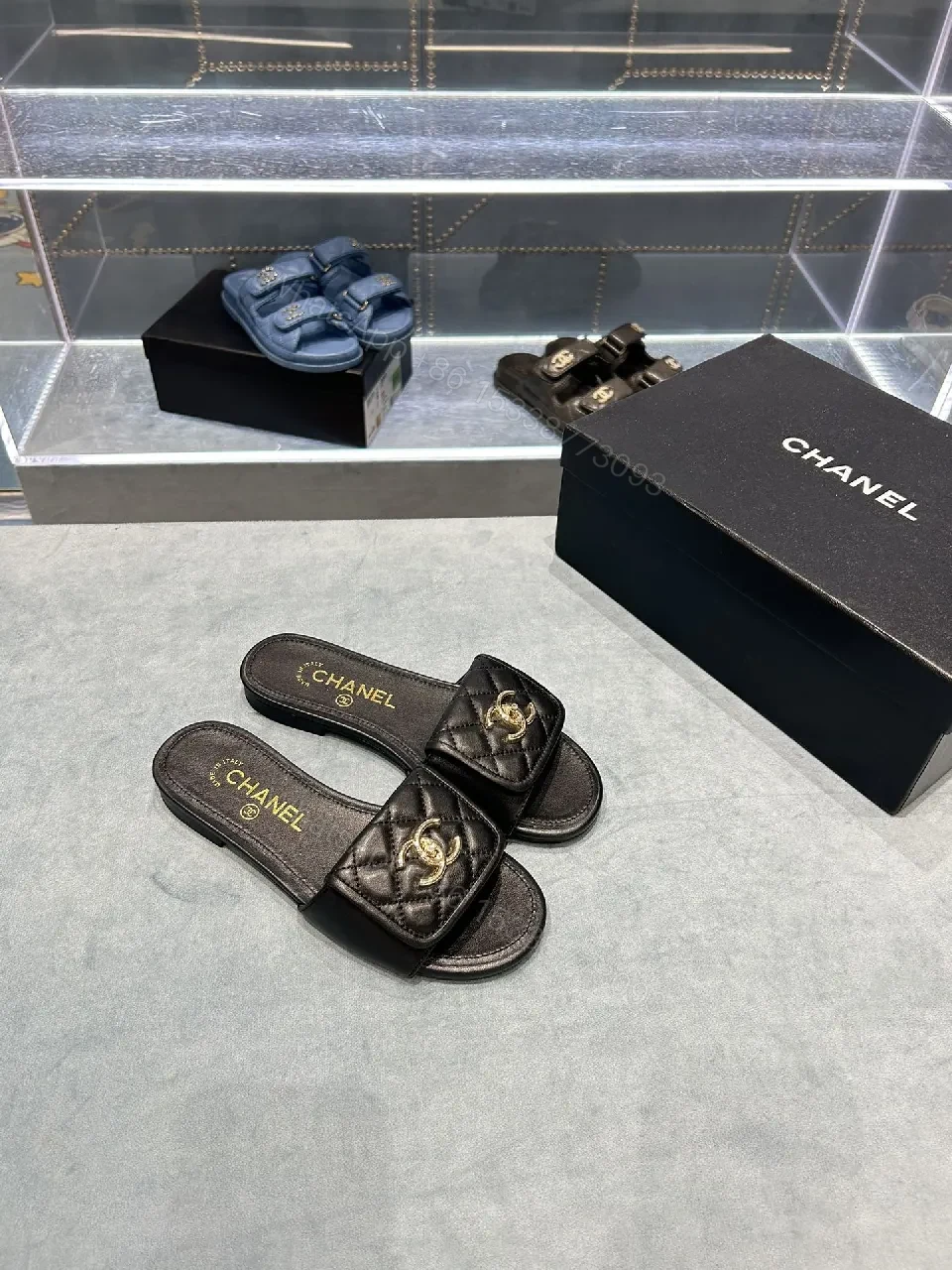 Quilted Leather Slides - Luxury Comfort, Gold Logo Detail — view 1
