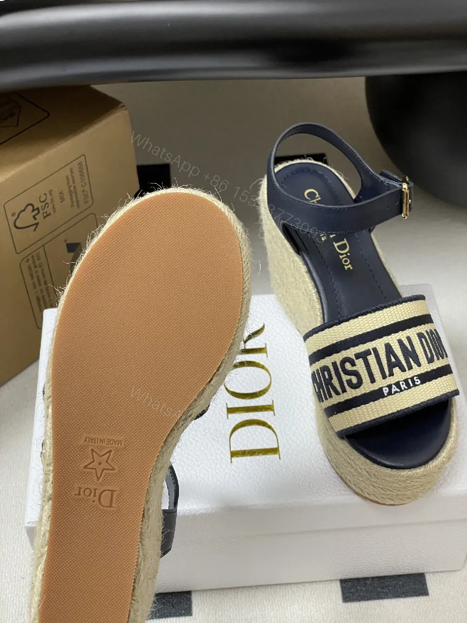 View 4 of Navy Leather Espadrille Wedge Sandals - Bold Luxe Style