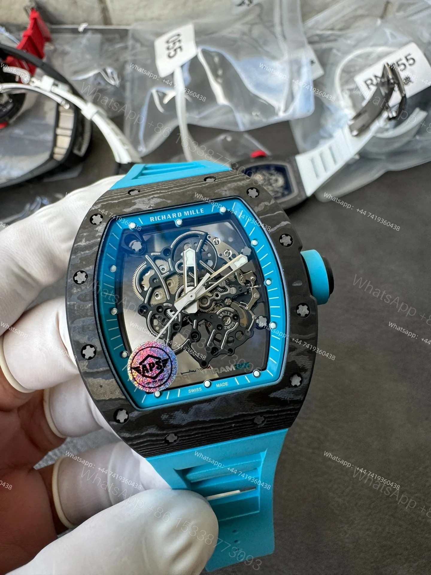 Super Clone Richard Mille RM 055 Carbon TPT Blue Rubber Strap 1:1 Replica Watch — view 1