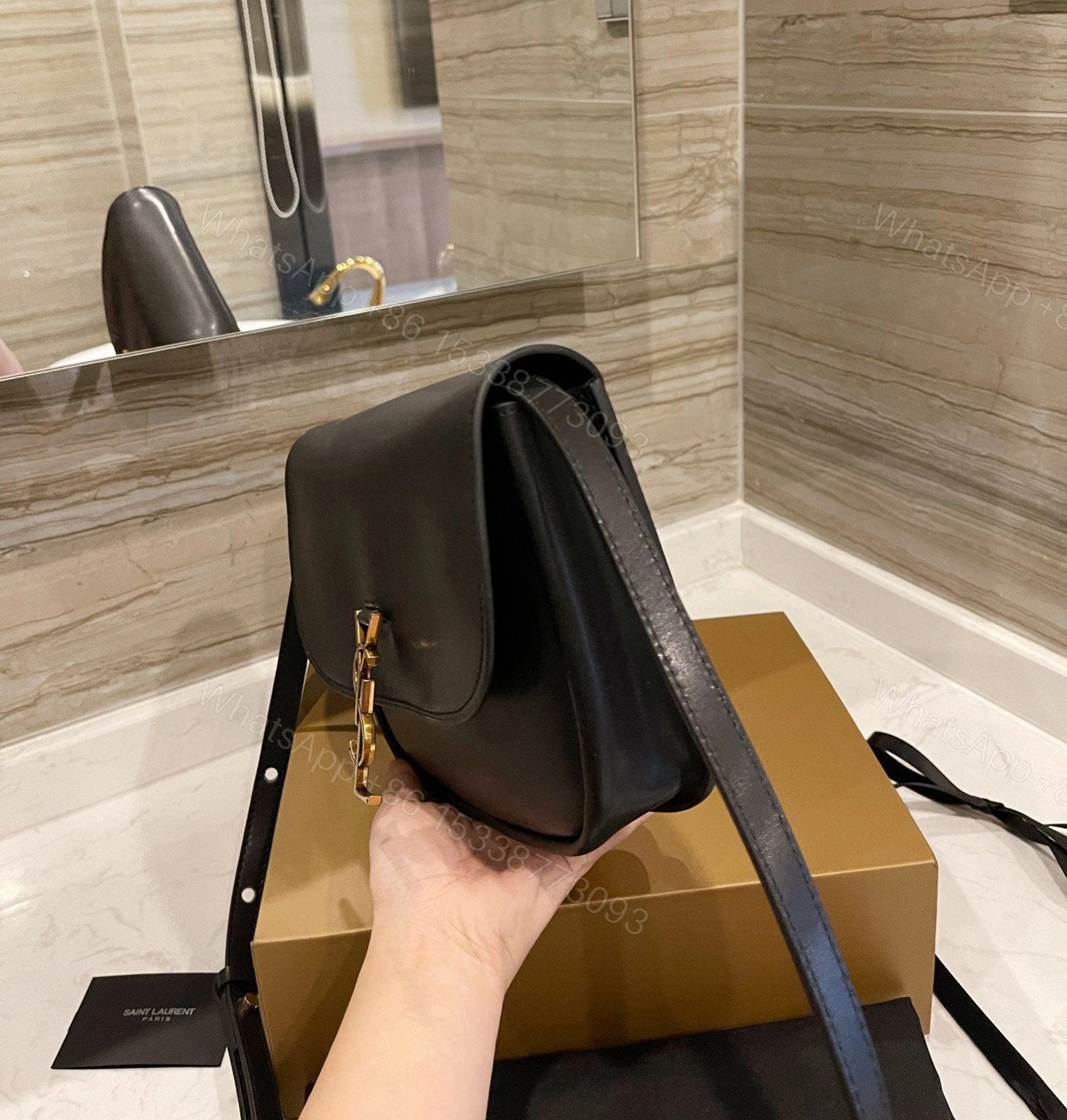 View 7 of SAINT LAURENT Smooth Calfskin Classic Monogram Small Kaia Satchel Black