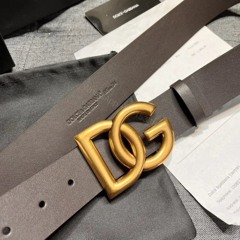 View 3 of Dolce & Gabbana Leather Belt: Gold-DG Buckle Luxury Belt