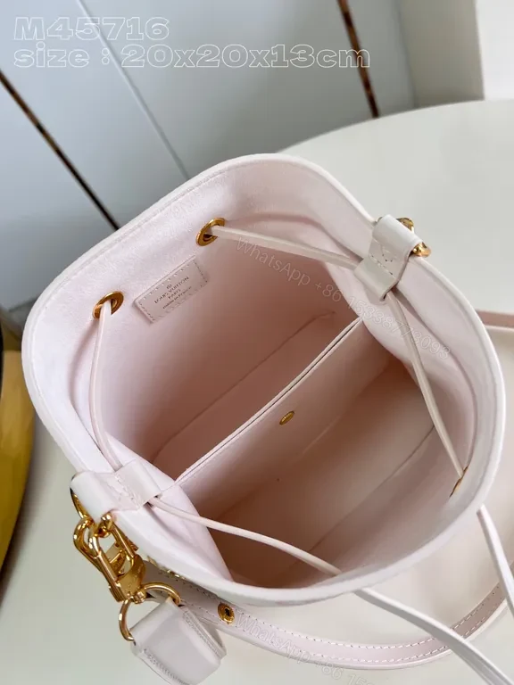 View 6 of Chic Soft Pink Monogram Drawstring Bucket Bag - Luxury Style
