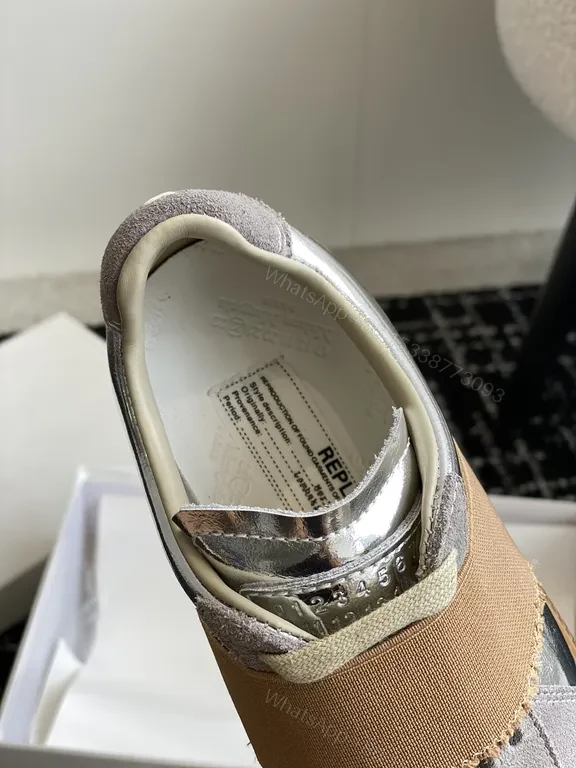 View 3 of Silver Grey Suede Sneakers with Brown Strap – Margiela-inspired, Metallic Accent