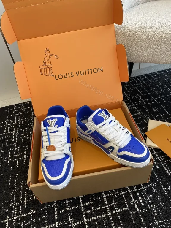 View 7 of Blue & White LV-Inspired High-Top Sneakers: Premium Comfort/Everyday Luxury
