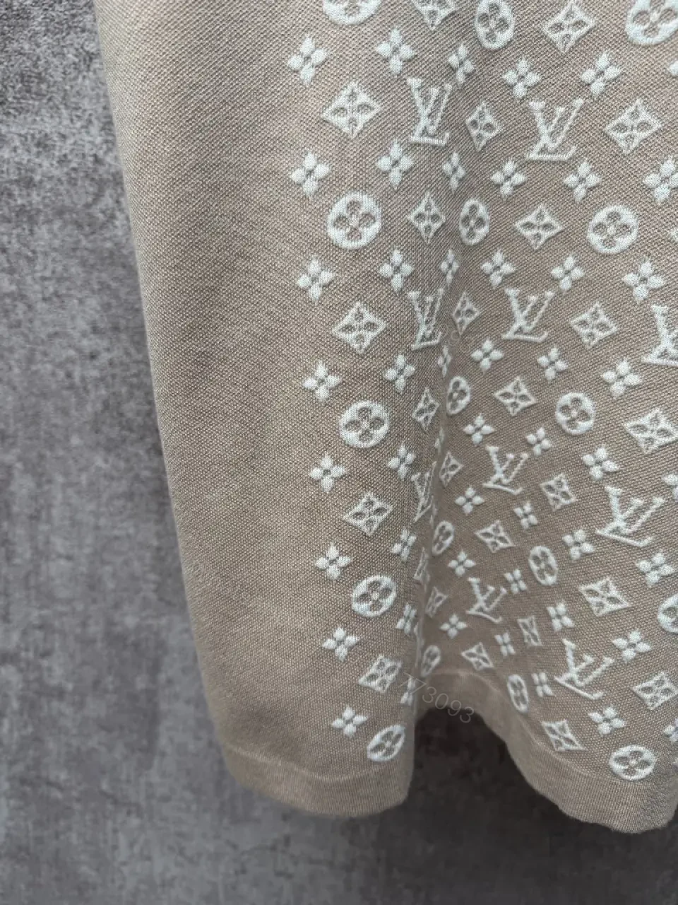 View 3 of Beige Monogram Knit Tee: Subtle Luxury Shirt