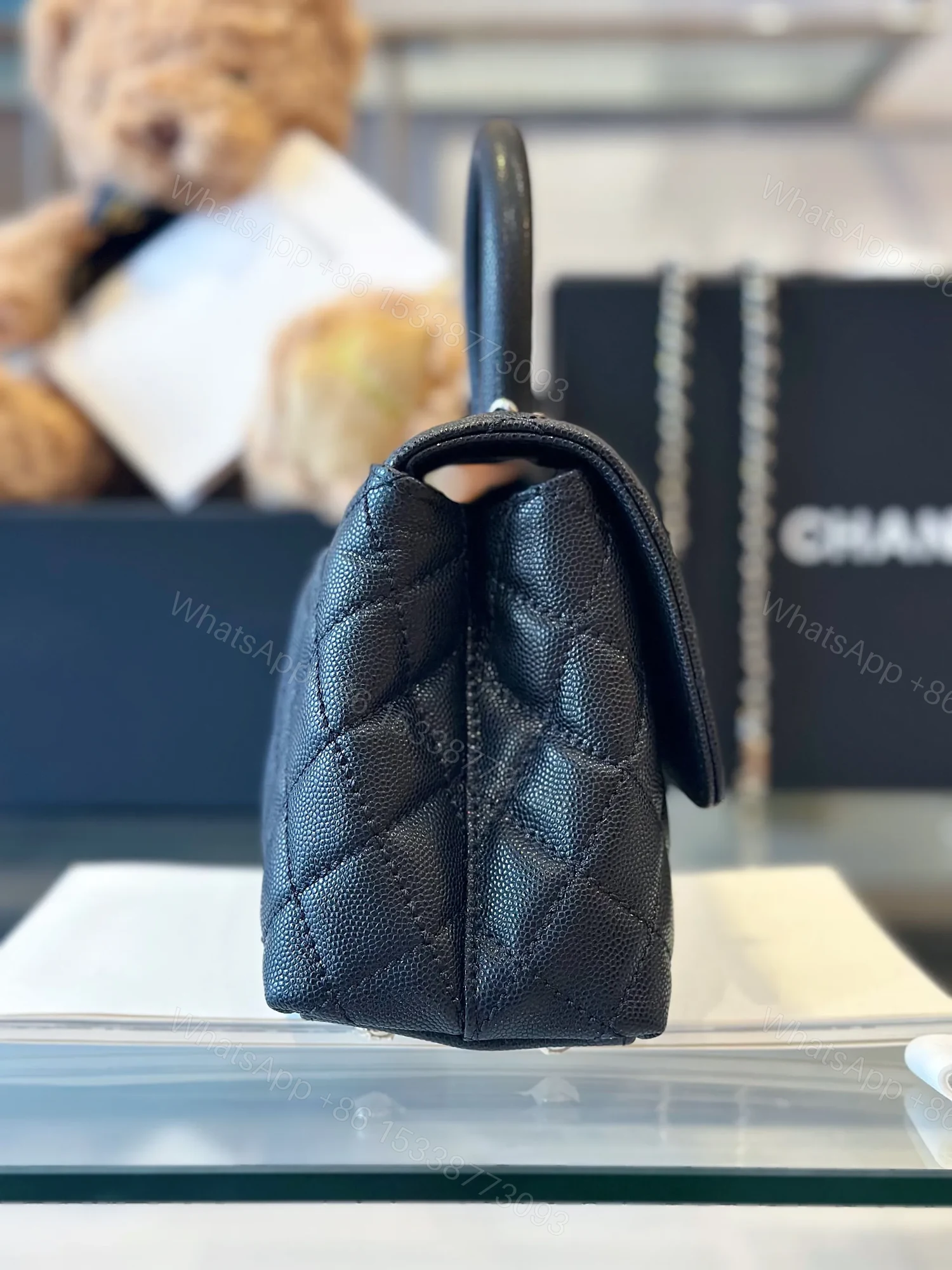 View 5 of Chanel Coco Handbag Leather Black With Silver Lock 23cm