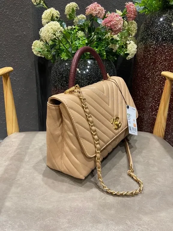 View 2 of Chic Quilted Midi Satchel - Gold Logo Hardware Bag
