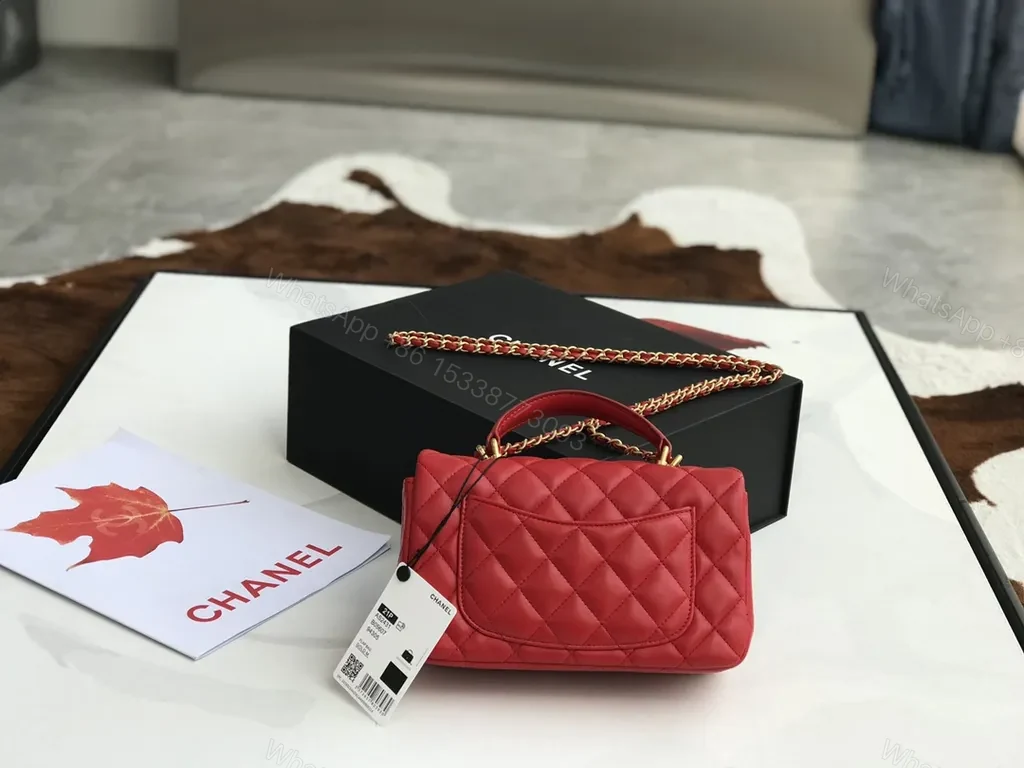 View 4 of Bold Red Quilted Calfskin Night-Out Bag with Crossbody Chain