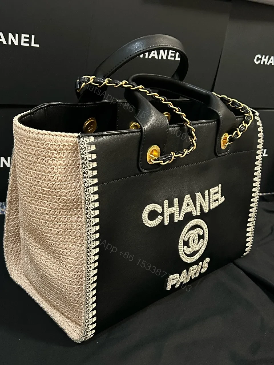 View 8 of [Black] + [Leather] + [Chic] + [Textured Accents] + [Tote]