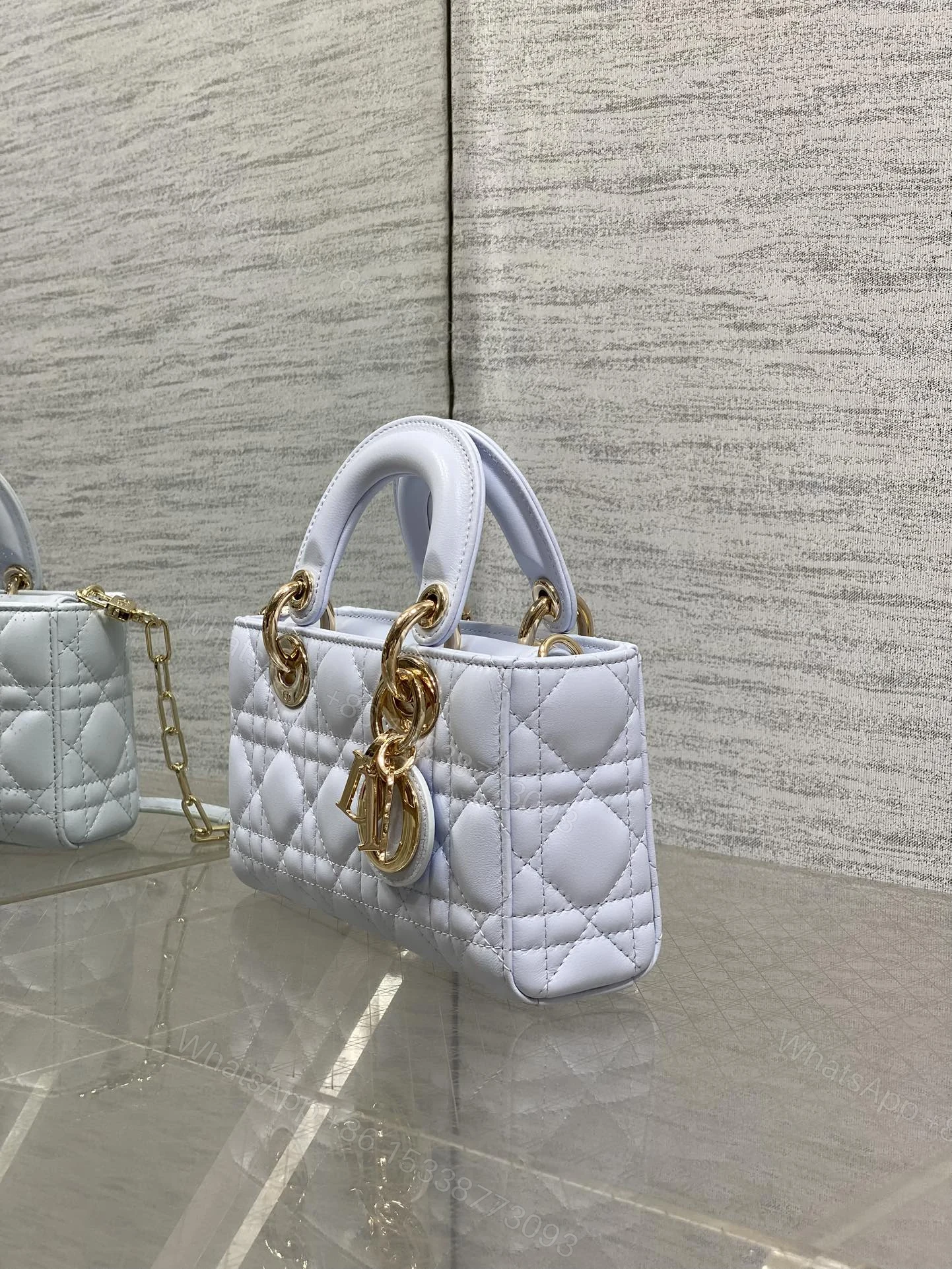 View 4 of DIOR SMALL LADY D‐JOY BAG 19 IN LIGHT BLUE GOLD HARDWARE