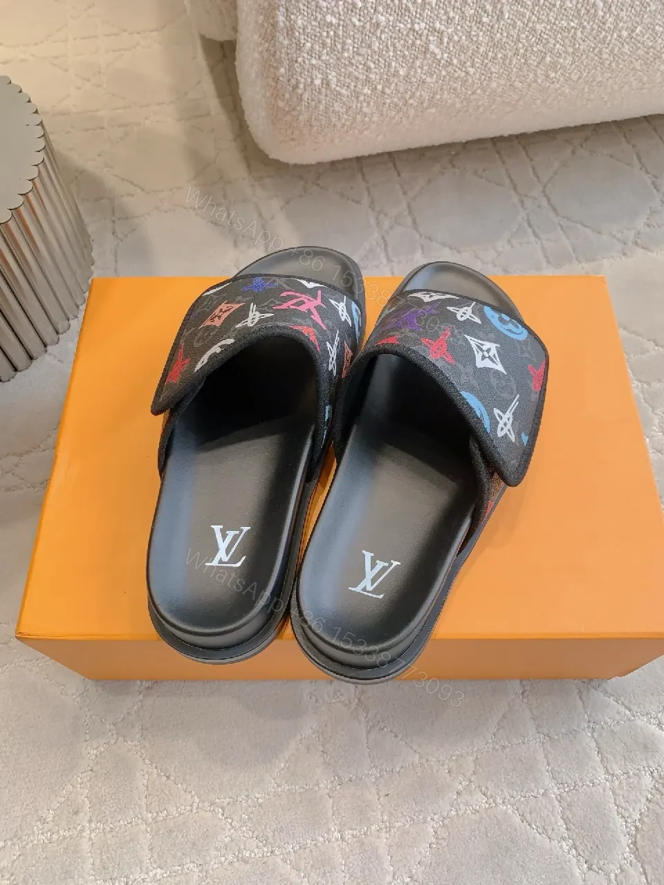 View 5 of Bold Canvas Monogram Slides — Stride-Ready Comfort