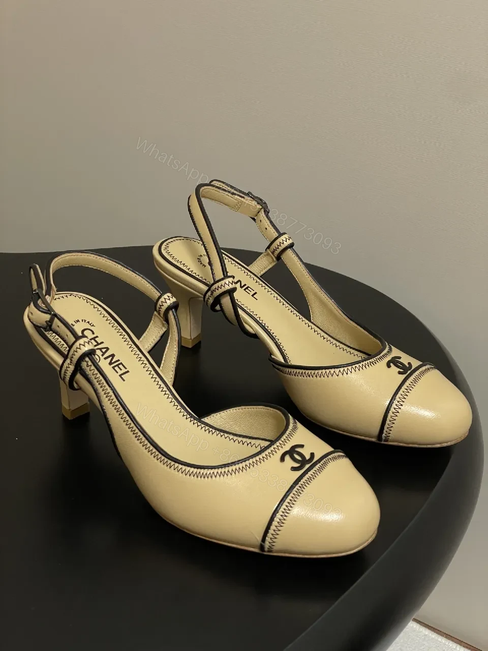 Champagne Leather Slingback Heels: Minimalist Luxury Comfort — view 1