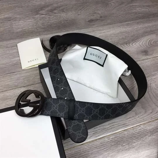 View 5 of GUCCI MEN’S BLACK GG SUPREME BELT WITH G BUCKLE – B32