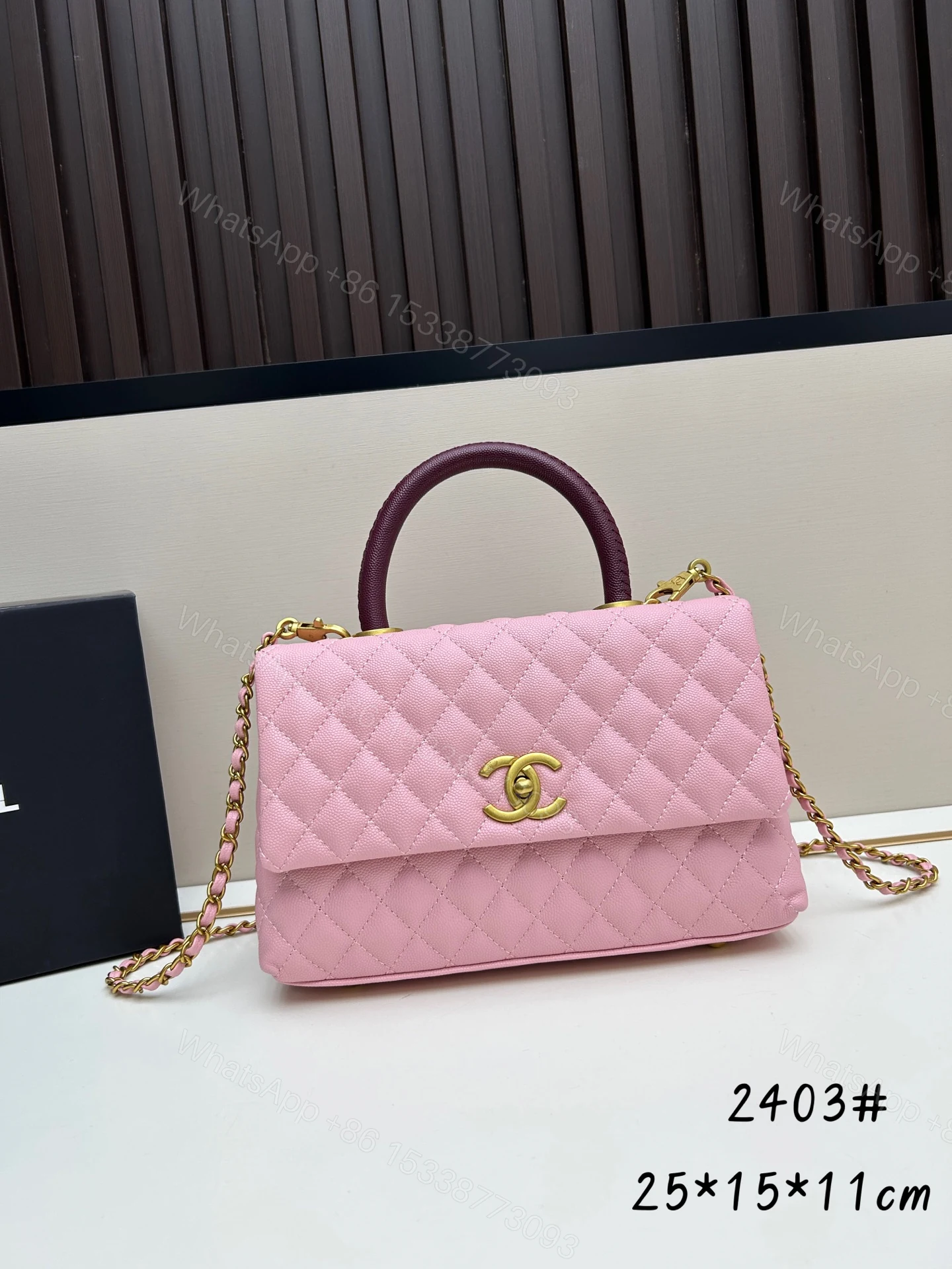 CHANEL一比一粉色Caviar皮革手提鏈條包25cm甜美翻蓋肩背包百搭款 — view 1