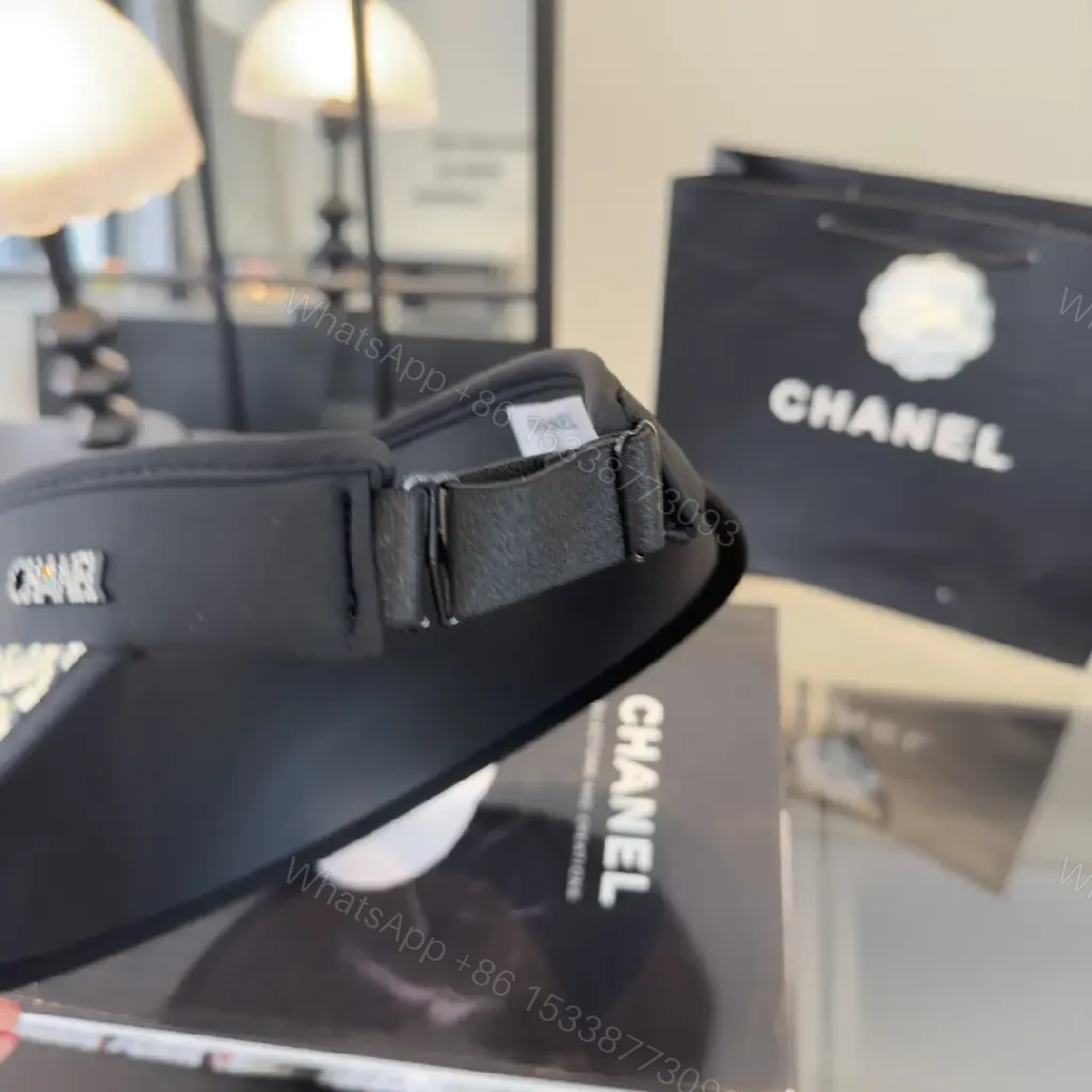 View 10 of Black Leather-like Open-back Sport Visor Chanel Logo Embellished Visor