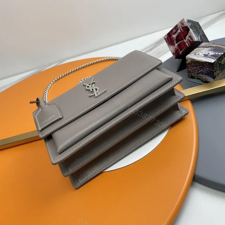 View 7 of Taupe Leather Structured Crossbody with YSL Hardware
