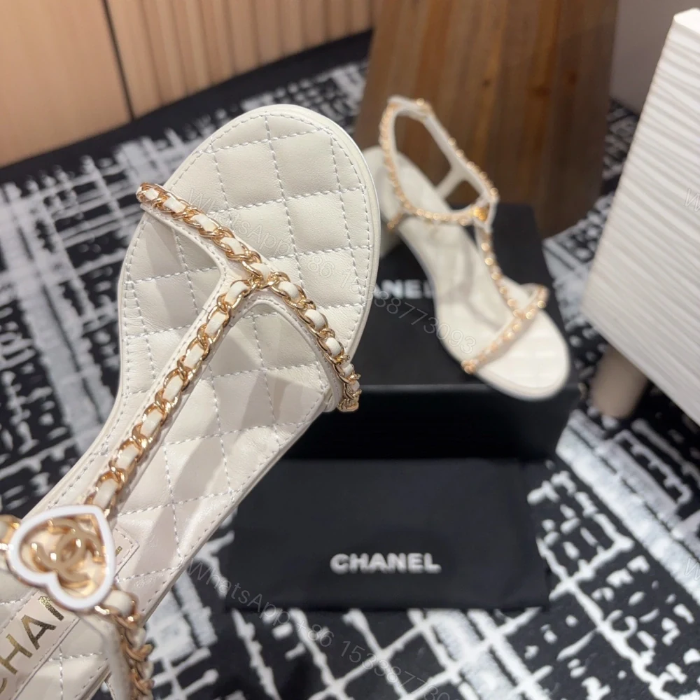 View 6 of 高仿Chanel*25C系列G46109C小羊皮高踭涼鞋白色8.8CM免檢版