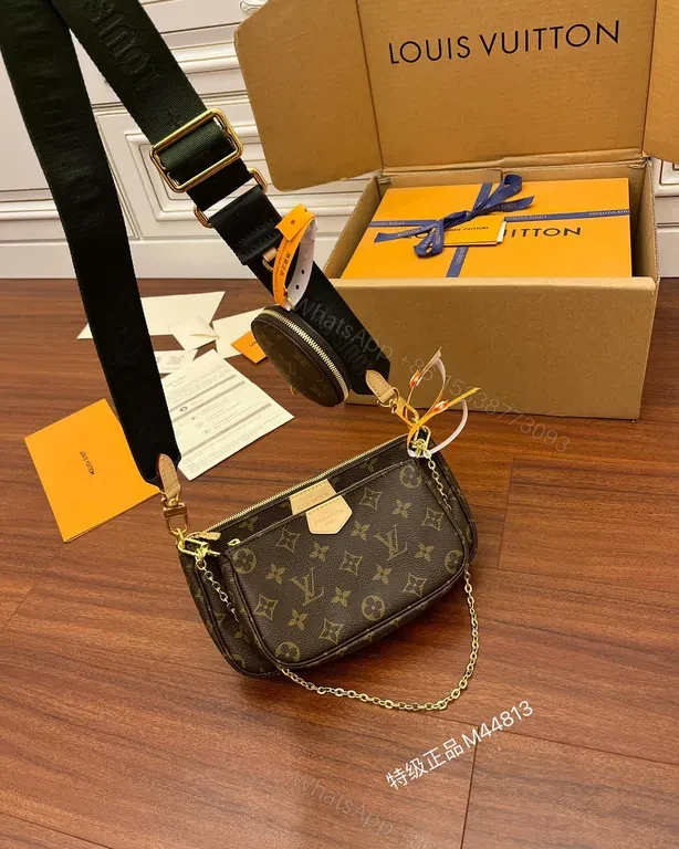 View 8 of Icon LV Monogram Compact Crossbody Set with Chain - Gold Hardware