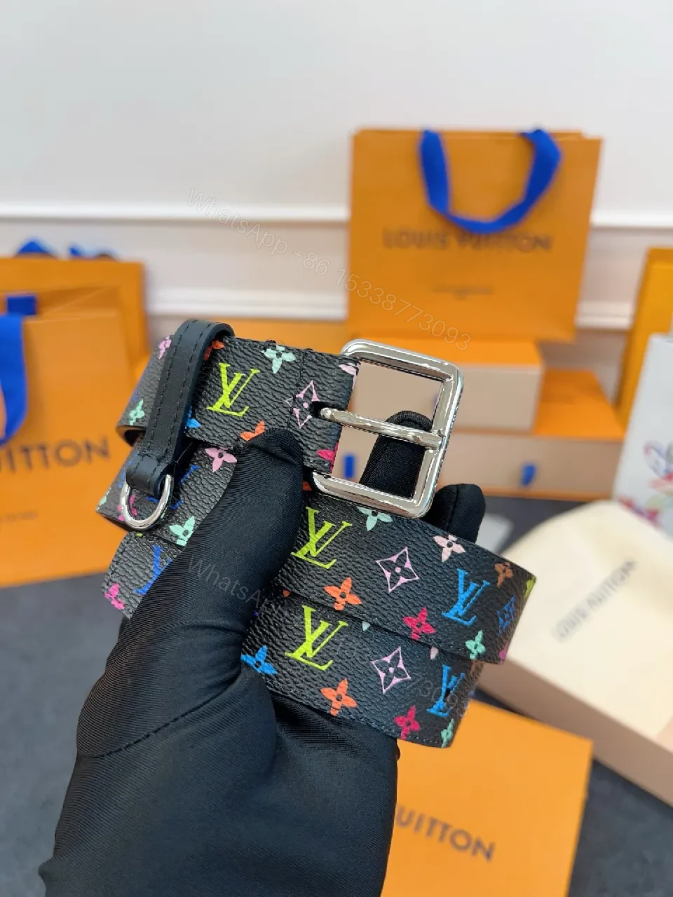 Bold Multicolor LV-Inspired Belt: Rainbow Monogram Accessory — view 1
