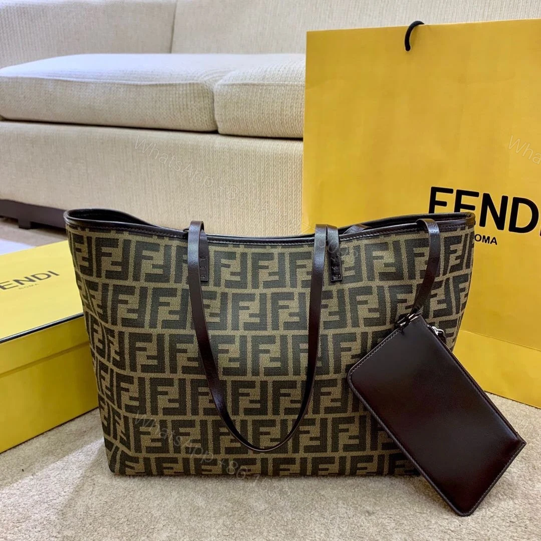 FENDI ZUCCA TOTE BAG IN BROWN AND BLACK WITH GOLD HARDWARE — view 1