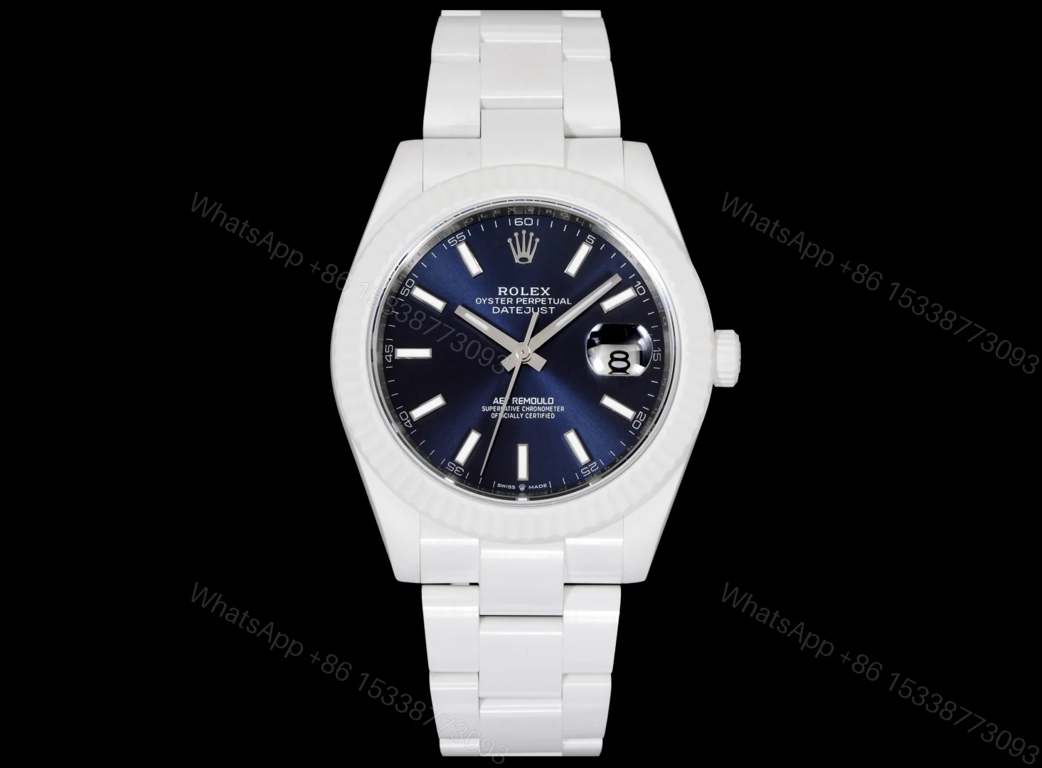 勞力士一比一日誌型 Datejust 藍面白色陶瓷機械腕錶 — view 1