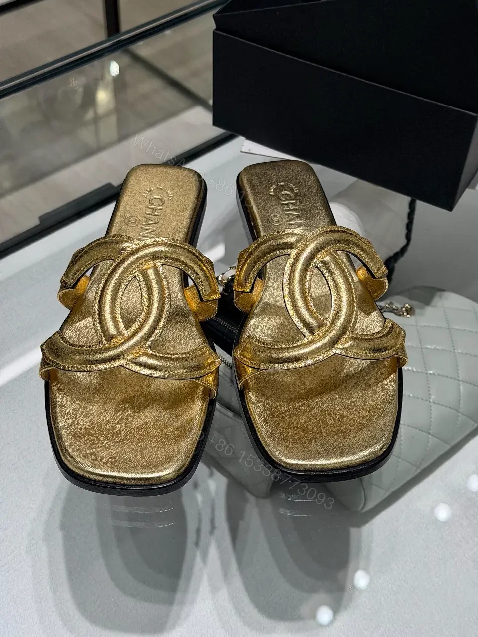 View 10 of Gold Leather Chanel-Style Chain Sandals