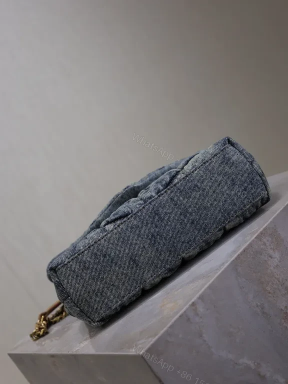 View 3 of Textured Denim Quilted Bag with YSL Hardware - Compact chic