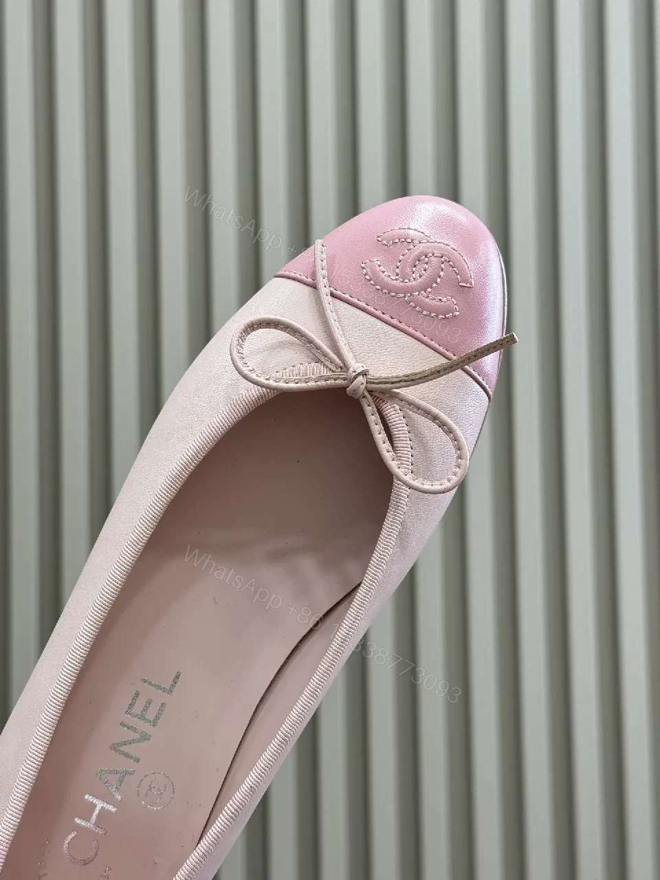 View 6 of Soft Pink Leather Ballet Flats with Quilted Accent and Bow