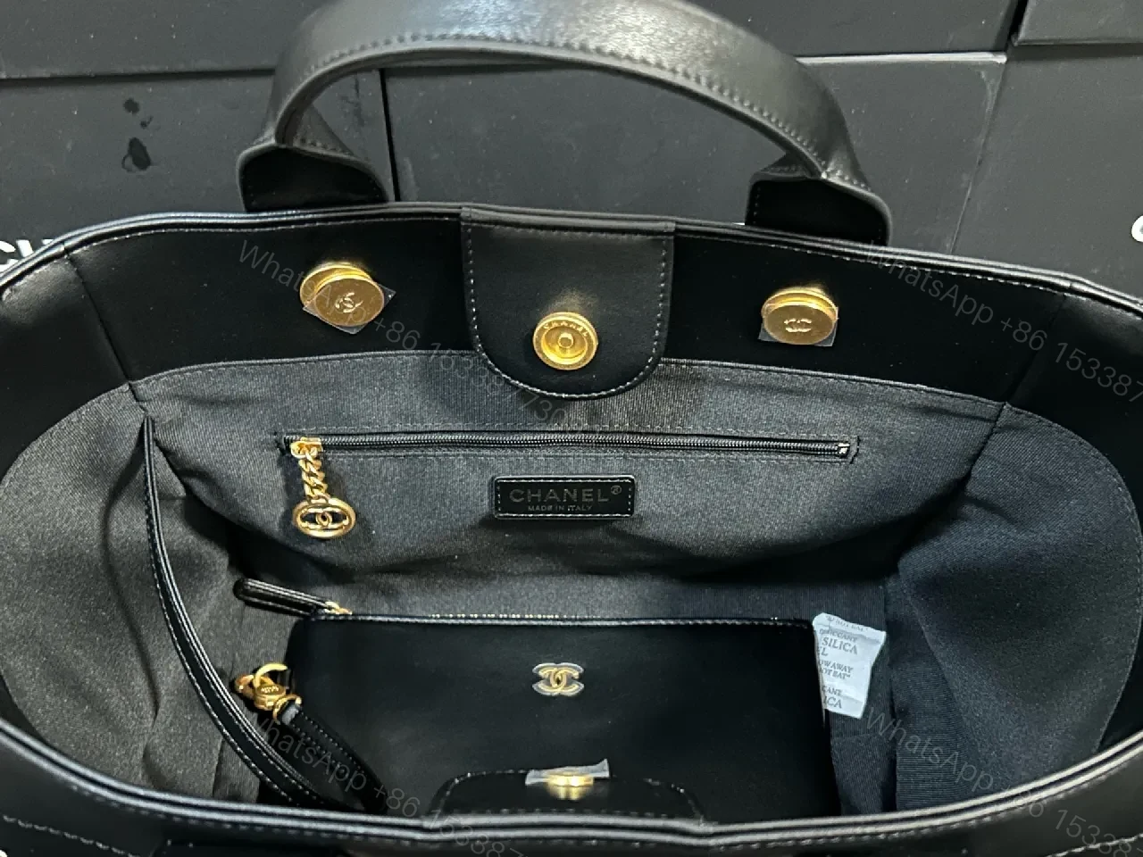 View 2 of [Black] + [Leather] + [Chic] + [Textured Accents] + [Tote]