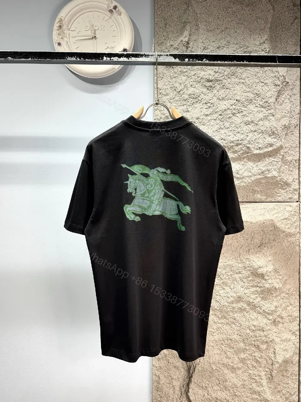 View 6 of Black Cotton Short-Sleeve Crewneck Small Light Blue-Green Logo T-Shirt