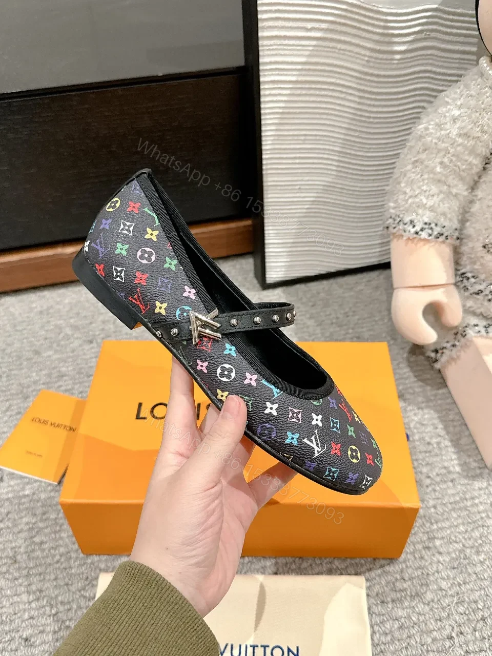 View 6 of Vibrant Rainbow Monogram Mary Janes with Studded Strap