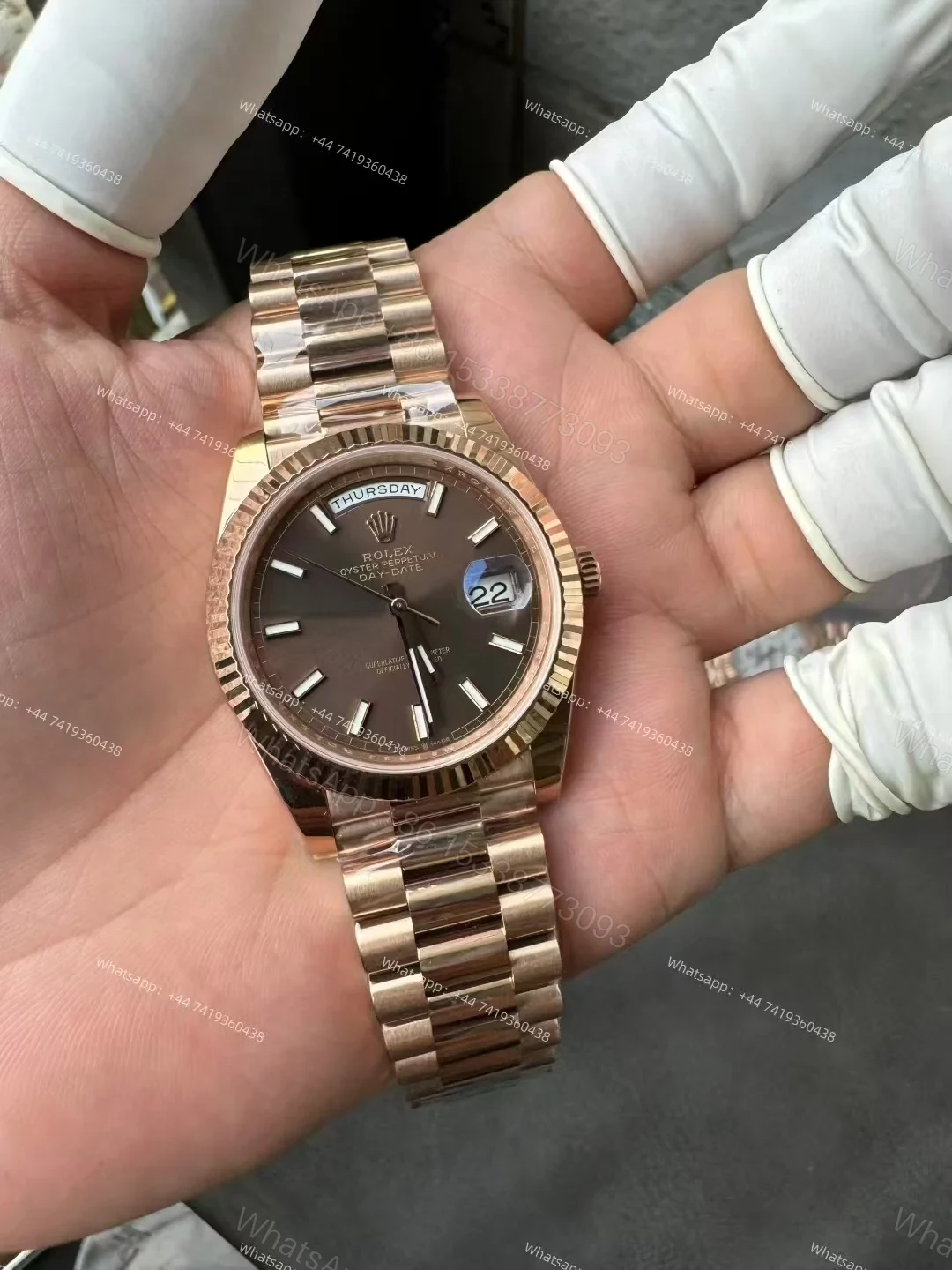 View 4 of Rolex Day-Date M228235-0053 1:1 Replica Rose Gold Chocolate Dial 40MM 3255 Movement Presidential Bracelet Super Clone Watch