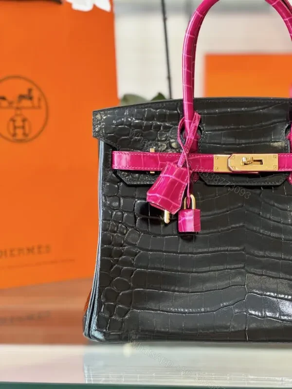View 2 of HN 30 Black/Pink Genuine Crocodile Leather – Custom Made