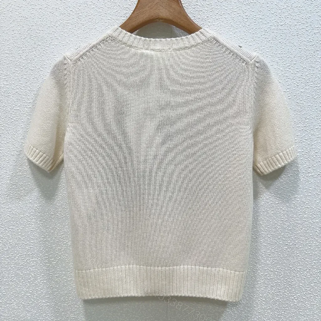 View 8 of Ivory Cotton Knit Tee + Floral Embroidered Luxe Style + Lightweight Comfort tee