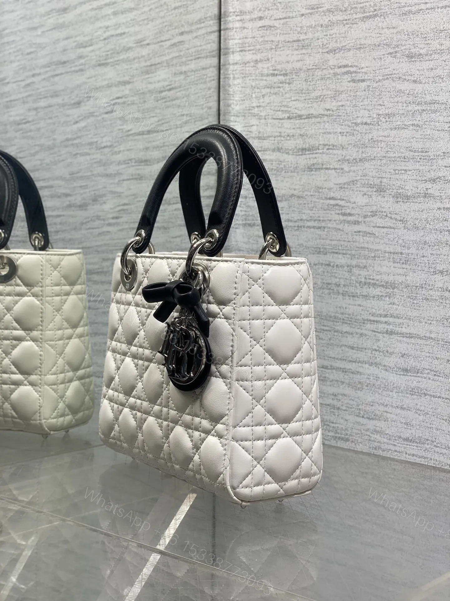 View 3 of DIOR Lady Dior Bag with Chain Two-Tone Latte and Black