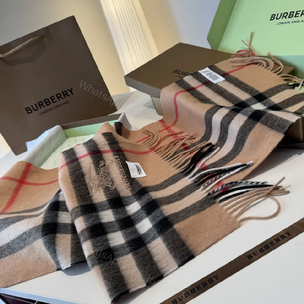 View 9 of Camel Check Scarf — Premium Knit, Fringed Edges, Timeless Luxury