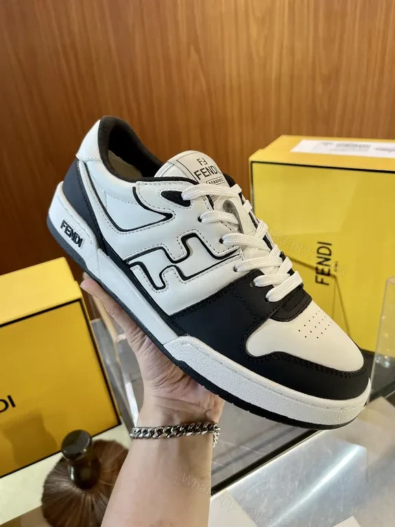 Bold Contrast-Block Fusion High-Top Sneaker with Fendi Detailing — view 1
