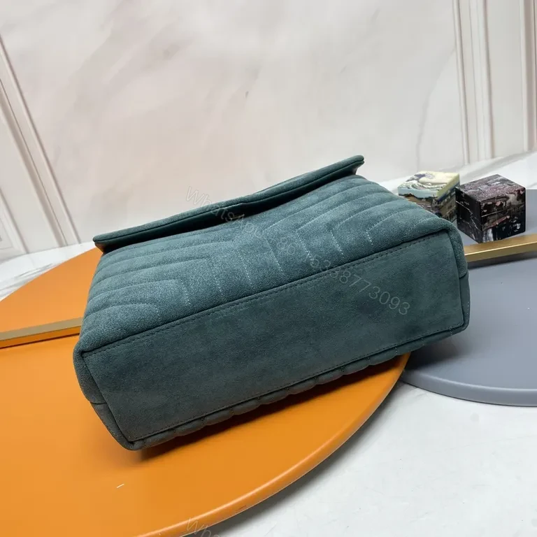 View 3 of Chic Teal Suede Quilted Shoulder Bag with Gold Monogram