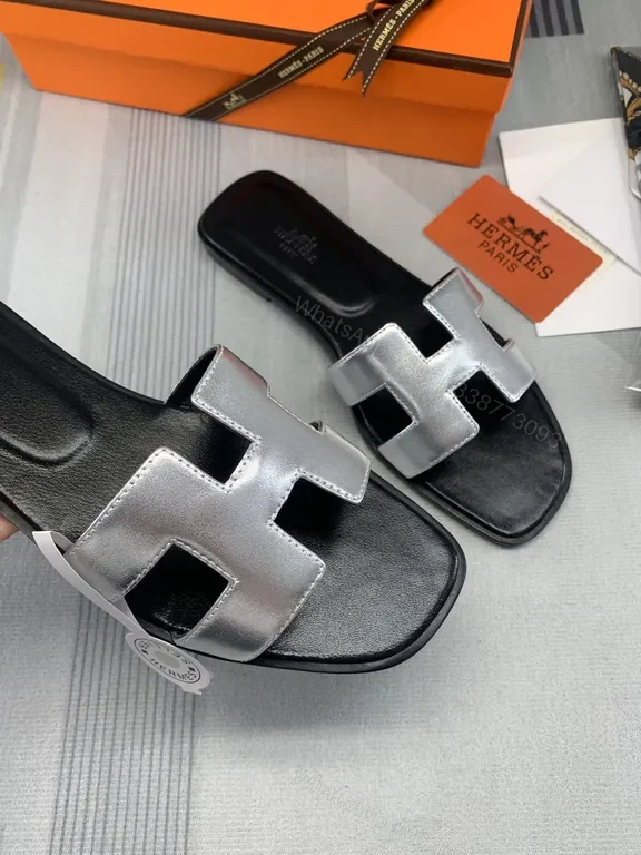 View 4 of HermÃ ̈s Oran Sandals: Metallic-H Leather, Luxe Open-Toe Footwear
