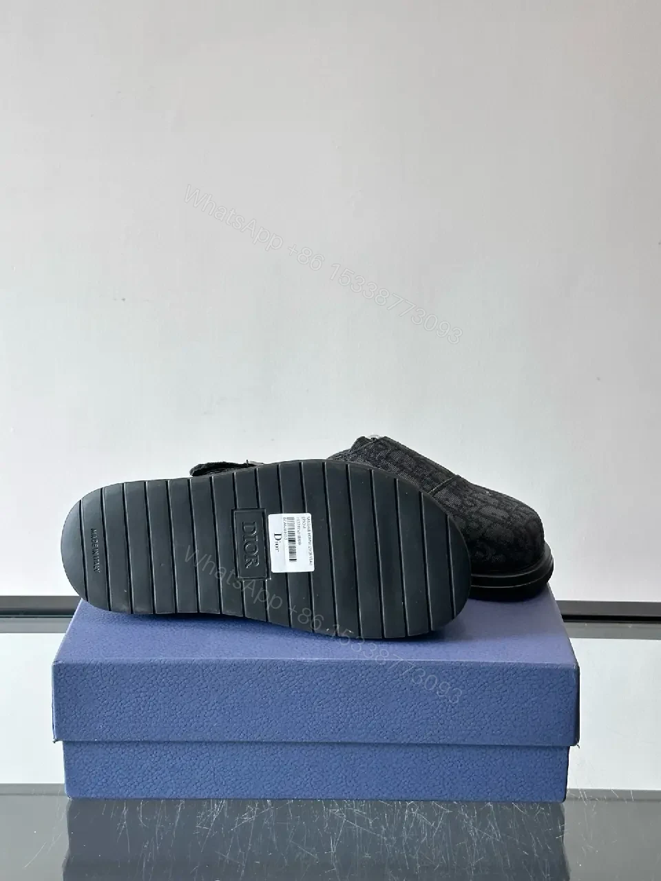 View 5 of Dark Monogram Slip-Ons: Textured Mules with Subtle Buckle