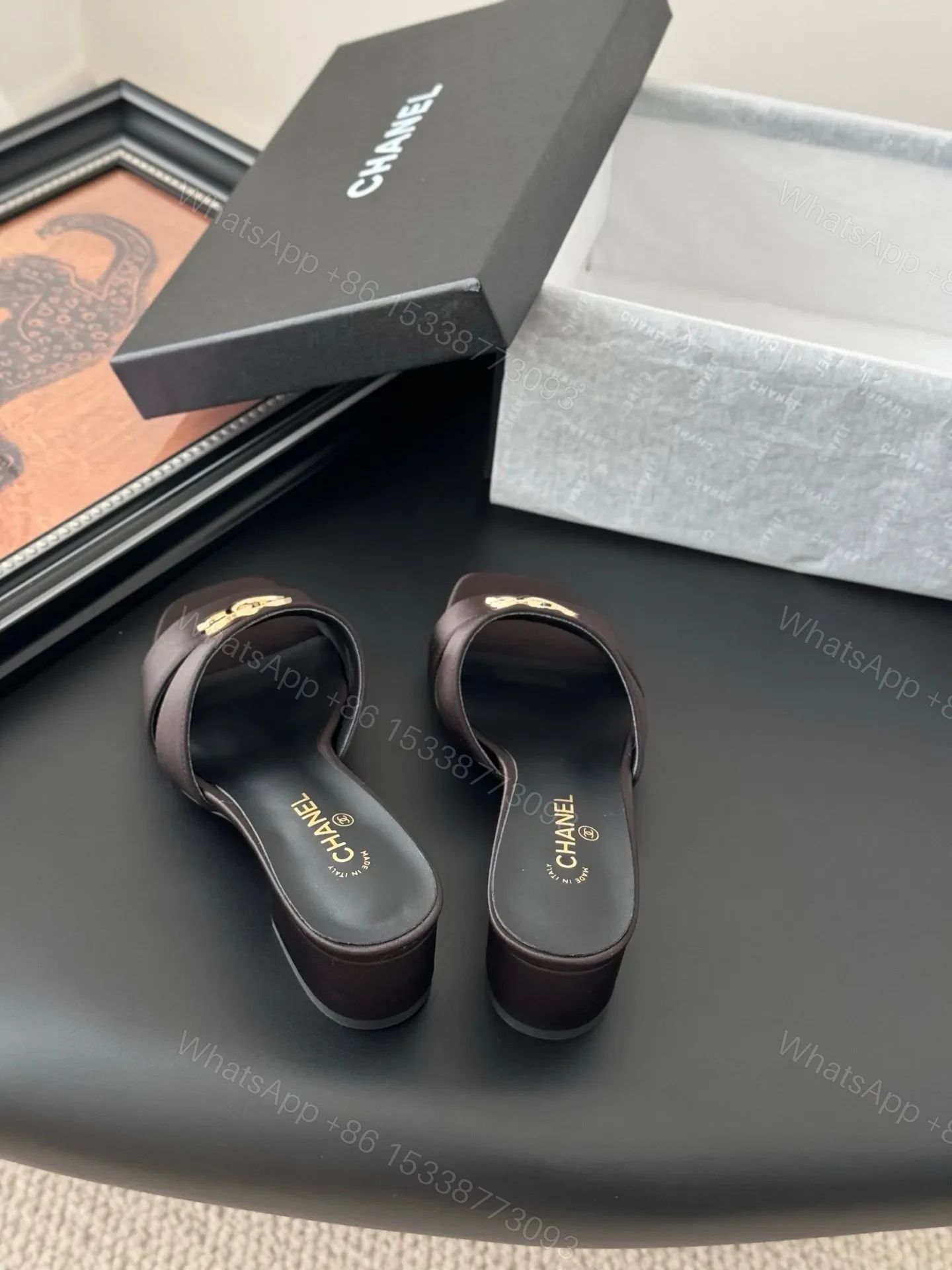 View 5 of Chanel Women Dark Brown Satin Mules